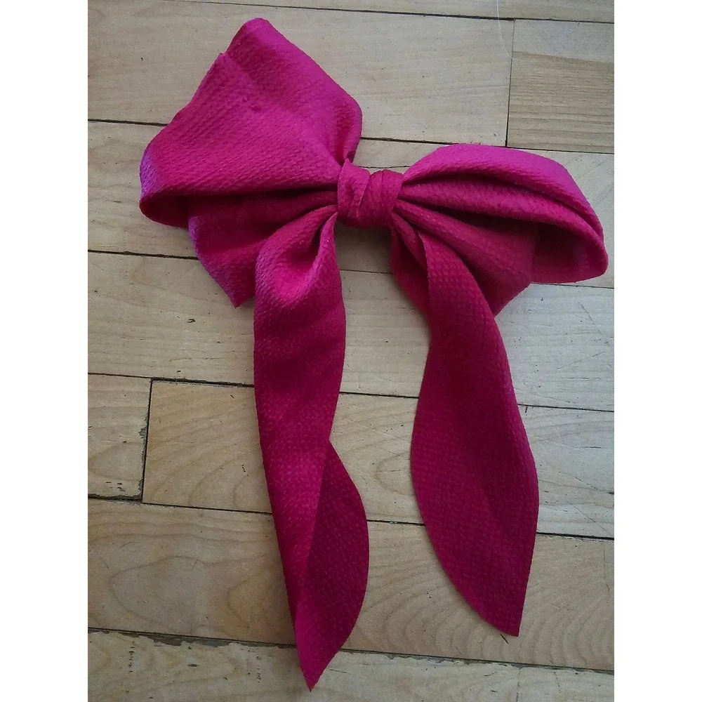 Girls Oversized Magenta Pink Textured Fabric Hair‎ Bow Statement Accessory
